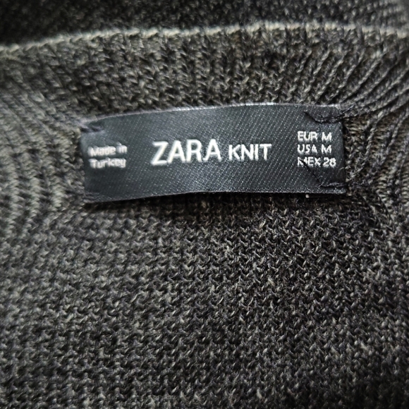 ZARA Knit Midi Dress Size M Charcoal Gray V-Neck Long Sleeve Asymmetrical - Picture 6 of 15